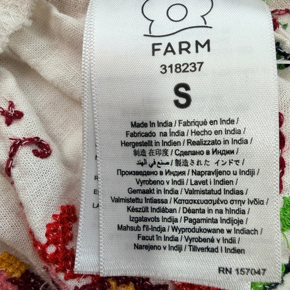 Farm Rio Cross Stitch Floral Linen Blend Mini Dress White Red Size S 318237 - Picture 4 of 9